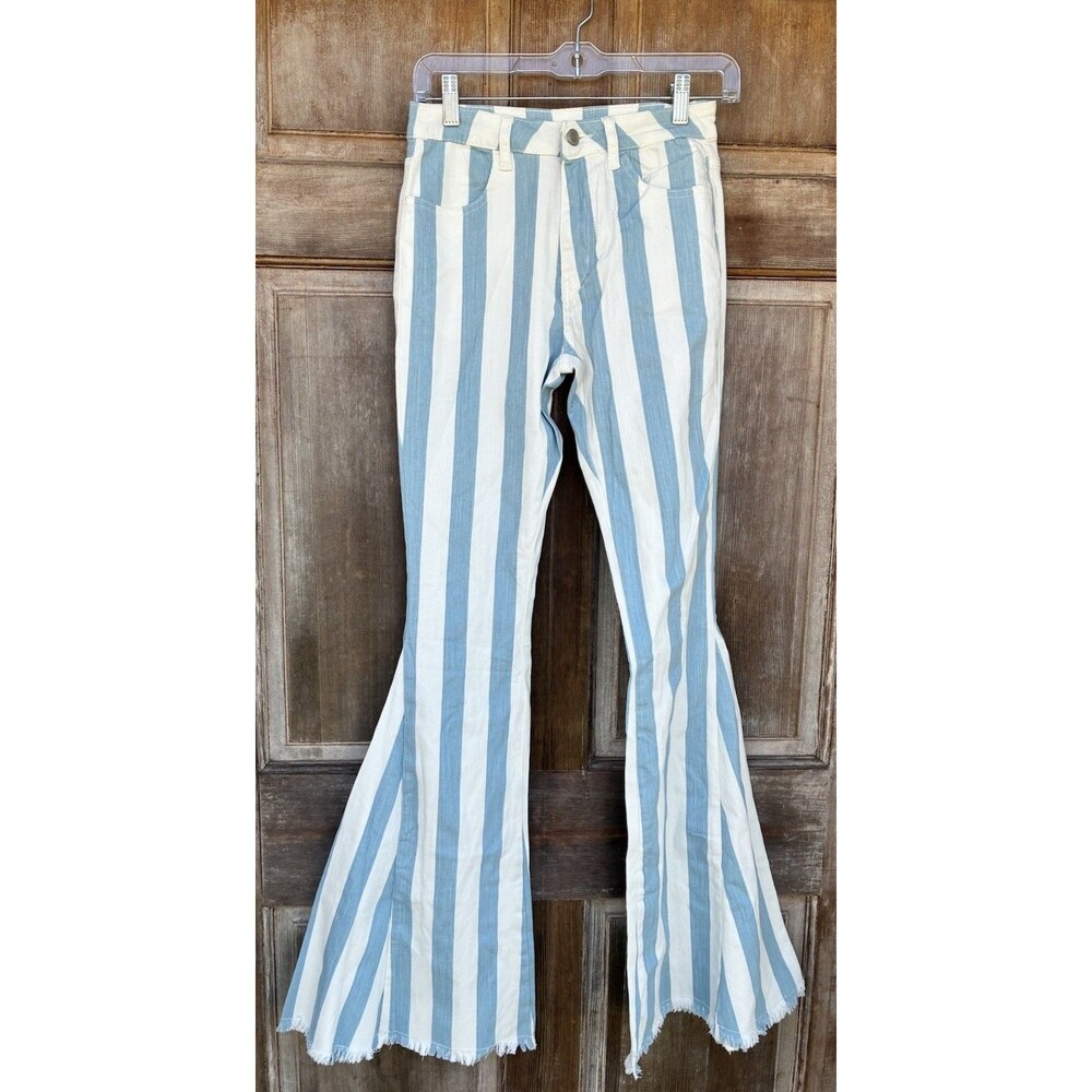 NWT Wisteria Lane | Blue & White Striped Flared Bell Bottom Jeans Small 26/2